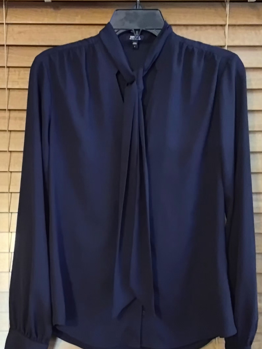 Express Tie-Neck Slim Portofino Shirt, Navy, Small